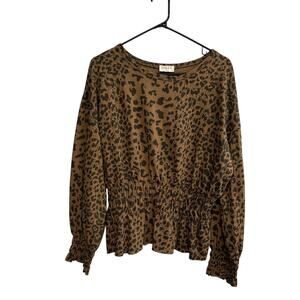 Animal Print Smocked Blouse‎ Hailey & Co Leopard Chic Boho Small